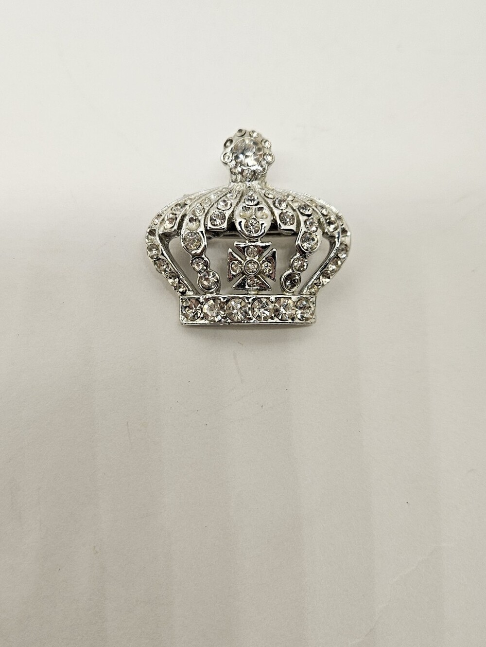 Crown Brooch Pin Rhinestones Crystals Silver Tone Vintage